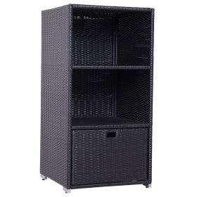 Outsunny Poolside Towel Cabinet, Patio PE Rattan Storage, with 2-Tier Shelves and Bottom Drawer, 47"H, for Pool, Backyard, Dark Brown