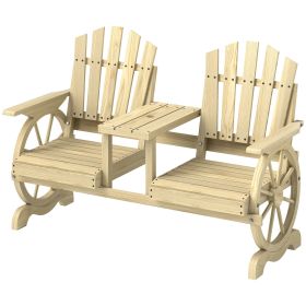 Outsunny 2-Seat Wooden Garden Bench with Table, Umbrella Hole, High Backrest, Armrests for Backyard, Patio, Garden, Natural Wood