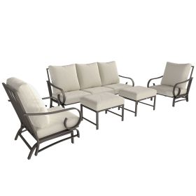 Outsunny 5 Piece Backyard Patio Furniture Set, Outdoor Furniture Set with 2 Rocking Chairs, 3-Seat Sofa, and 2 Ottomans, Beige