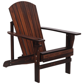 Outsunny Oversized Adirondack Chair, Outdoor Fire Pit and Porch Seating, Classic Log Lounge w/ Built-in Cupholder for Patio, Lawn, Deck, Brown