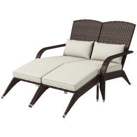 Outsunny 2 Person Patio Wicker Adirondack Chair, High-Back Fire Pit Chair with Cushions, Cream White