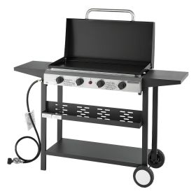 VEVOR Gas Griddle, 4-Burner Flat Top Grill, 29 inch Grill Plate Propane Griddle with Wheels, Lid, 28000 BTU Outdoor Flat Top Grills for Pan-Frying