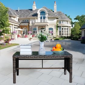 Outdoor patio Furniture 1 Coffee Table with clear tempered glass (Color: as Pic)